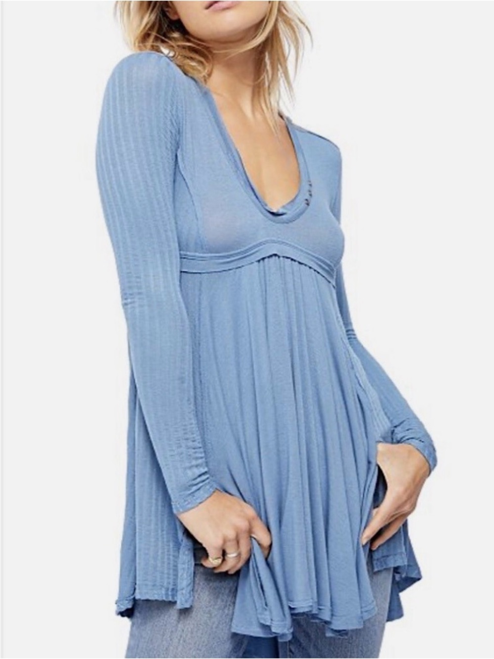 Free People Light Blue Birdie Henley Top